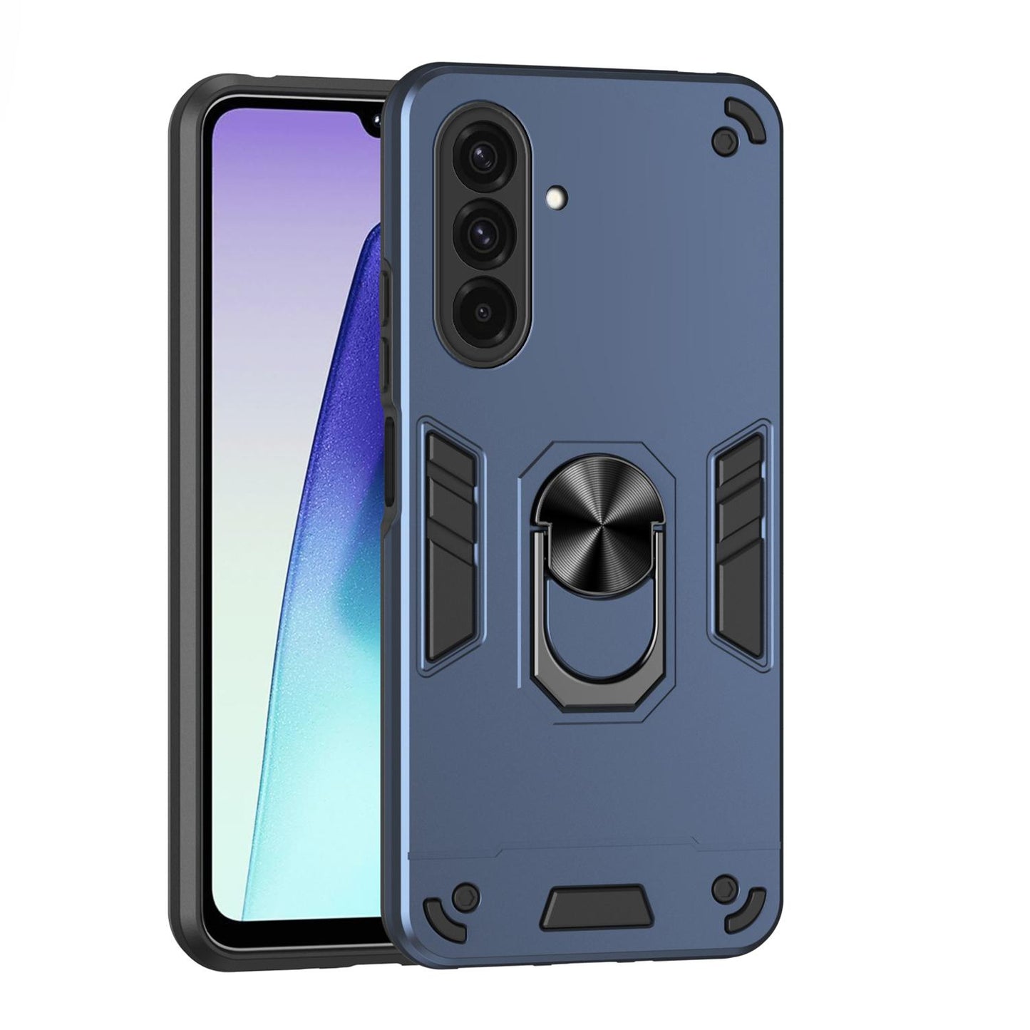 Samsung Galaxy A37 5G Shockproof Metal Ring Holder Phone Case with 360 degrees Rotating Kickstand, Ultra Slim Protective Cover, Raised Camera Guard, PC Silicone Armour Shell, Anti-Scratch Back & Edge Protection