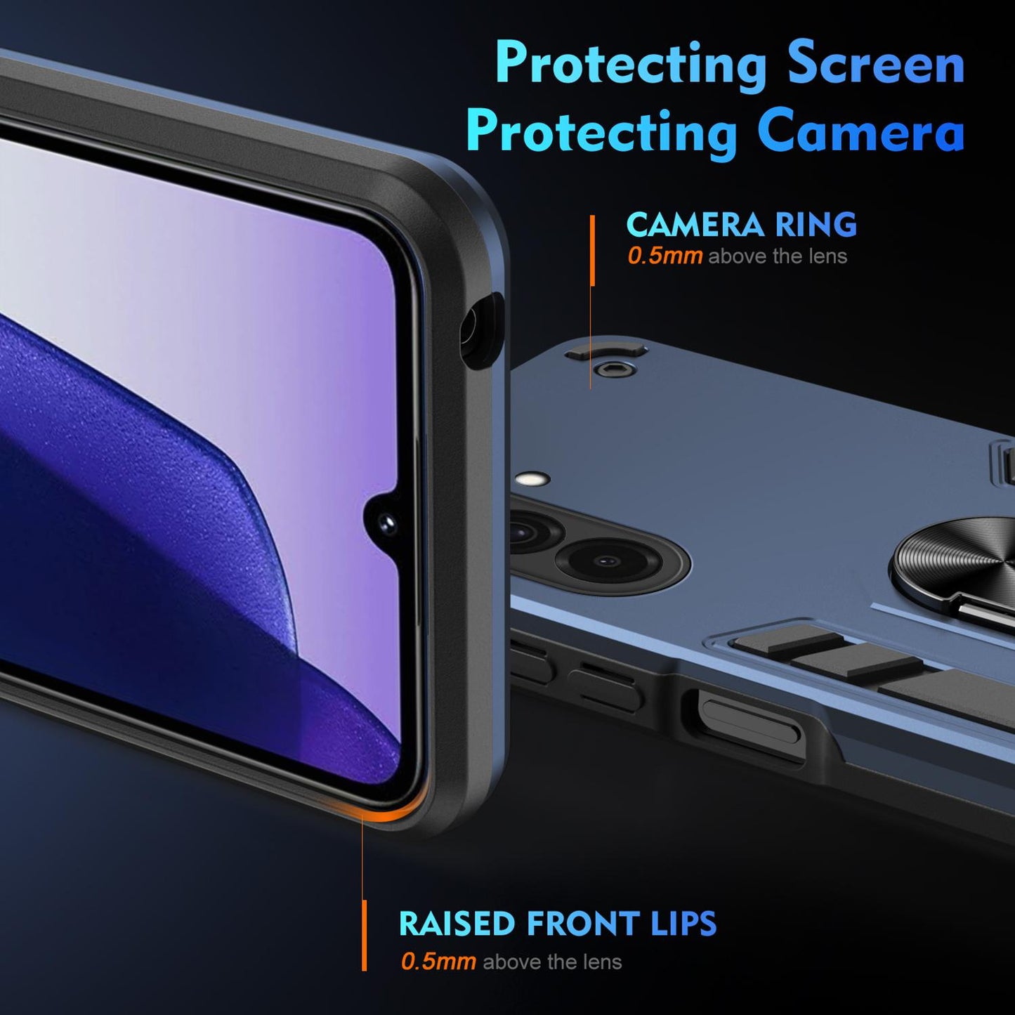 Samsung Galaxy A37 5G Shockproof Metal Ring Holder Phone Case with 360 degrees Rotating Kickstand, Ultra Slim Protective Cover, Raised Camera Guard, PC Silicone Armour Shell, Anti-Scratch Back & Edge Protection