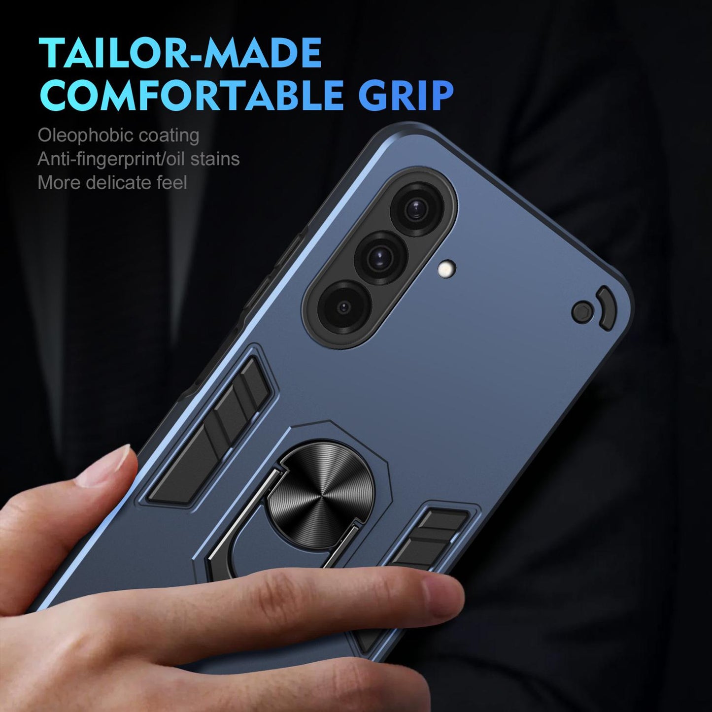 Samsung Galaxy A37 5G Shockproof Metal Ring Holder Phone Case with 360 degrees Rotating Kickstand, Ultra Slim Protective Cover, Raised Camera Guard, PC Silicone Armour Shell, Anti-Scratch Back & Edge Protection