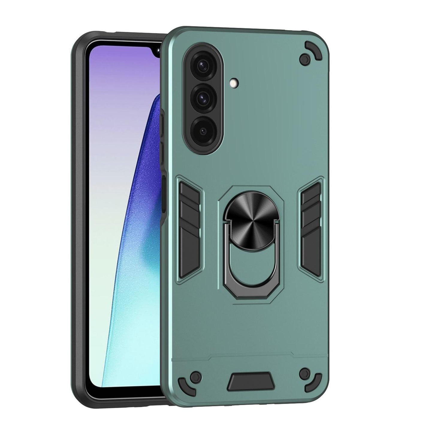 Samsung Galaxy A37 5G Shockproof Metal Ring Holder Phone Case with 360 degrees Rotating Kickstand, Ultra Slim Protective Cover, Raised Camera Guard, PC Silicone Armour Shell, Anti-Scratch Back & Edge Protection