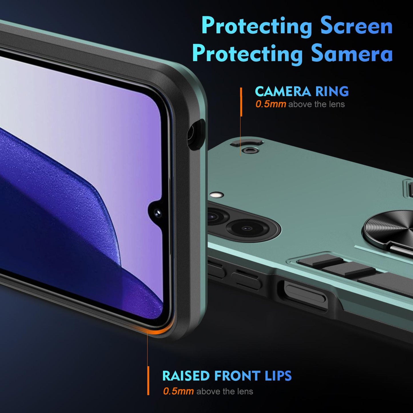 Samsung Galaxy A37 5G Shockproof Metal Ring Holder Phone Case with 360 degrees Rotating Kickstand, Ultra Slim Protective Cover, Raised Camera Guard, PC Silicone Armour Shell, Anti-Scratch Back & Edge Protection