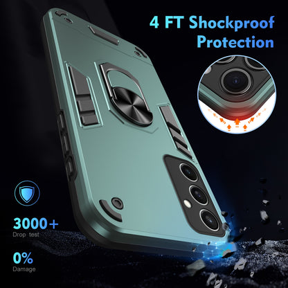 Samsung Galaxy S24 FE 5G Shockproof Metal Ring Holder Phone Case with 360 degrees Rotating Kickstand, Ultra Slim Protective Cover, Raised Camera Guard, PC Silicone Armour Shell, Anti-Scratch Back & Edge Protection