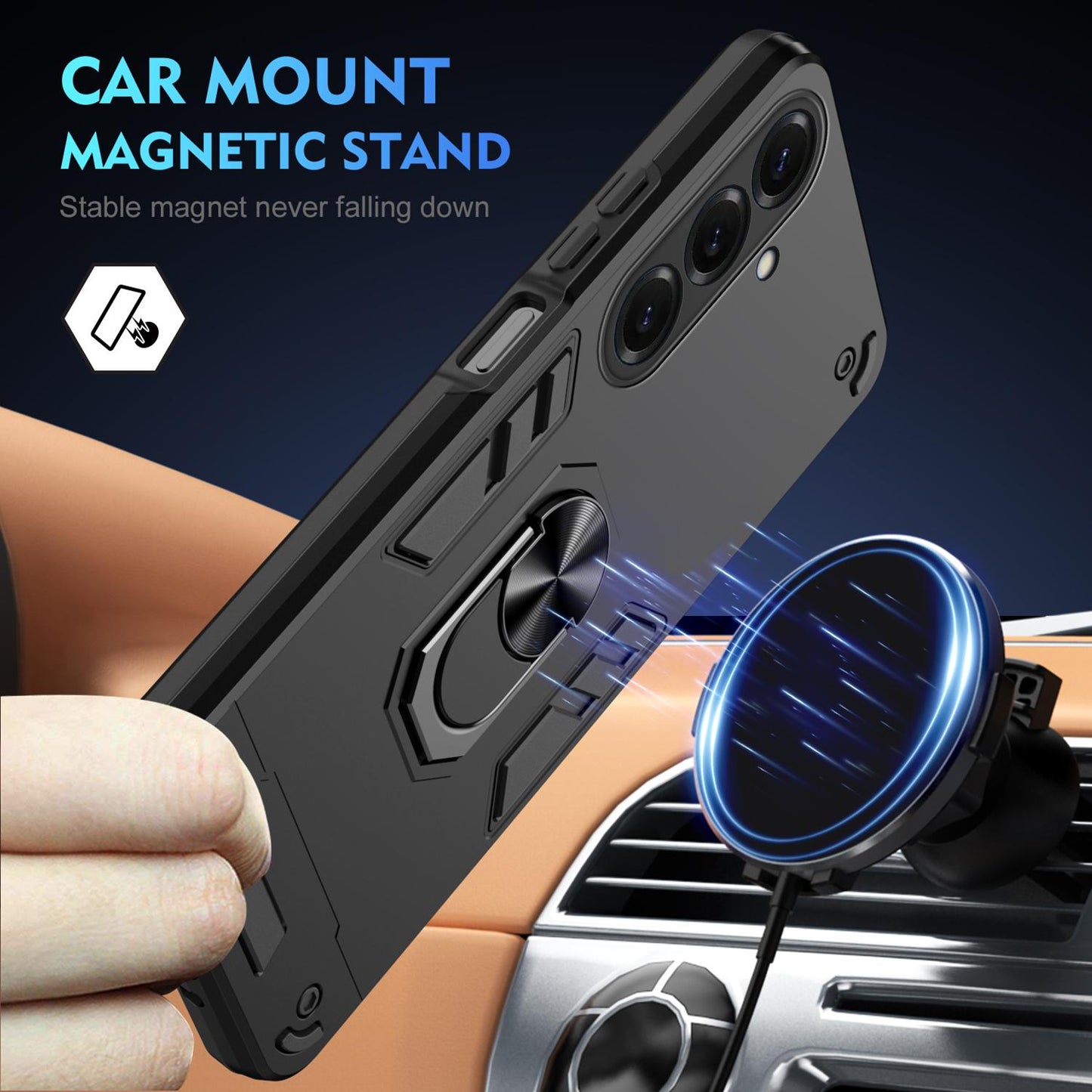 Samsung Galaxy S26 5G Shockproof Metal Ring Holder Phone Case with 360 degrees Rotating Kickstand, Ultra Slim Protective Cover, Raised Camera Guard, PC Silicone Armour Shell, Anti-Scratch Back & Edge Protection
