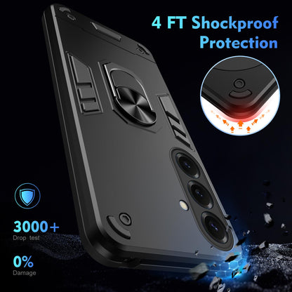 Samsung Galaxy S26 5G Shockproof Metal Ring Holder Phone Case with 360 degrees Rotating Kickstand, Ultra Slim Protective Cover, Raised Camera Guard, PC Silicone Armour Shell, Anti-Scratch Back & Edge Protection