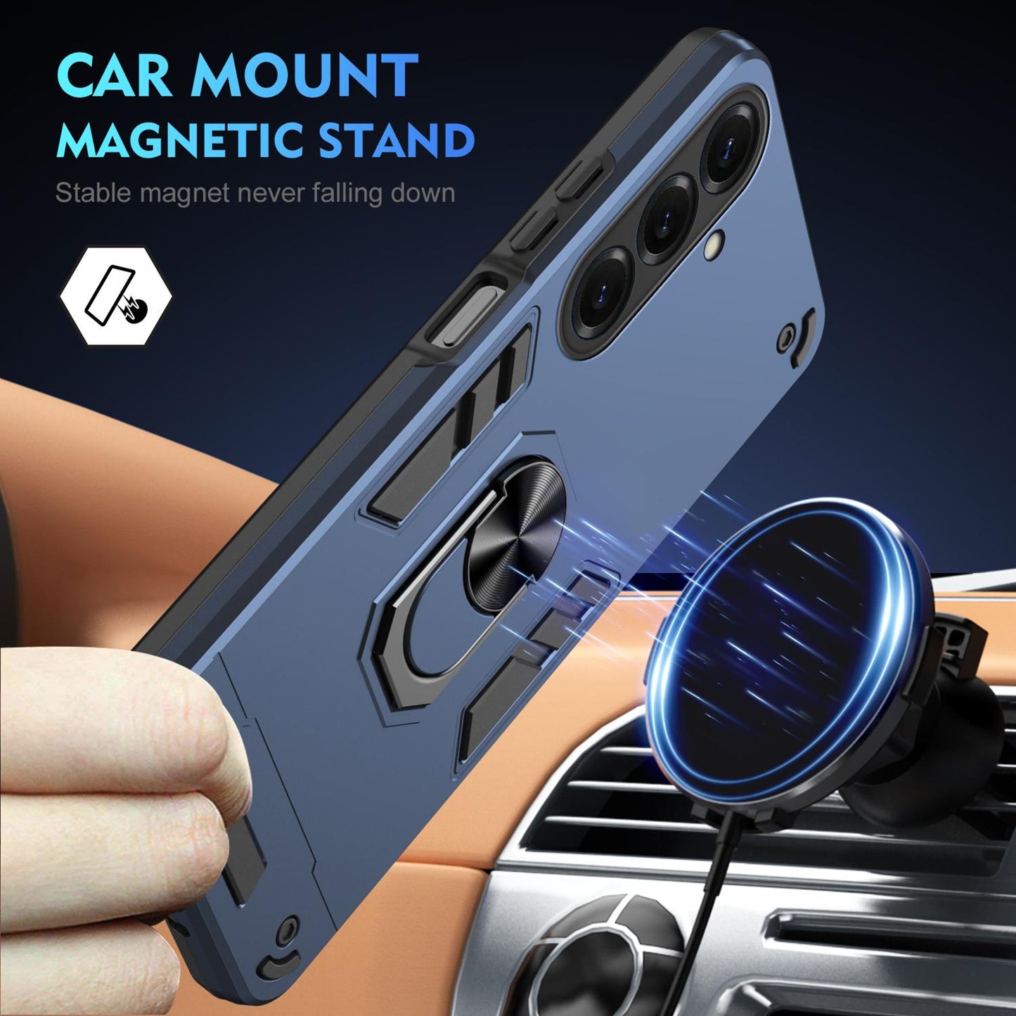 Samsung Galaxy S26 5G Shockproof Metal Ring Holder Phone Case with 360 degrees Rotating Kickstand, Ultra Slim Protective Cover, Raised Camera Guard, PC Silicone Armour Shell, Anti-Scratch Back & Edge Protection