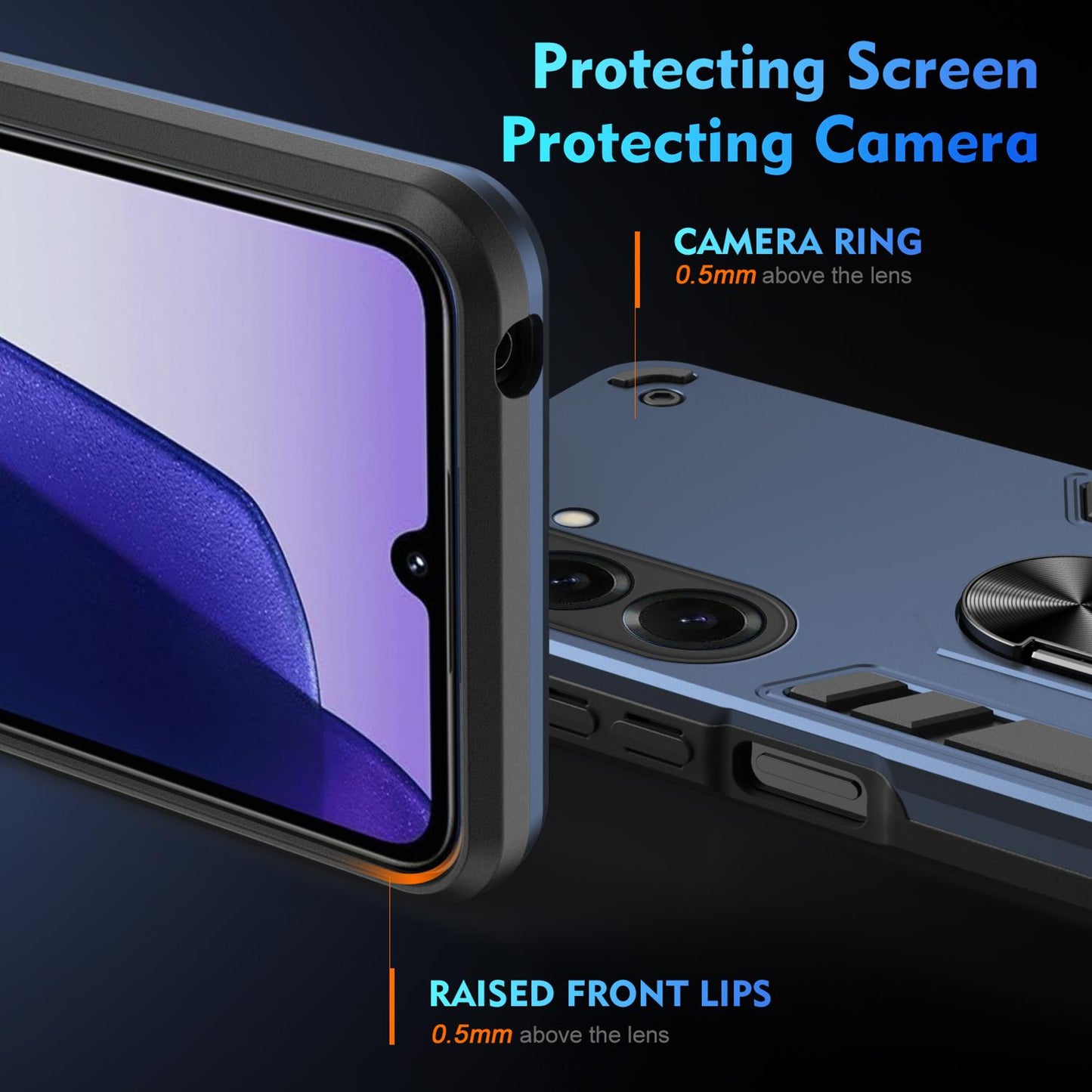Samsung Galaxy S26 5G Shockproof Metal Ring Holder Phone Case with 360 degrees Rotating Kickstand, Ultra Slim Protective Cover, Raised Camera Guard, PC Silicone Armour Shell, Anti-Scratch Back & Edge Protection