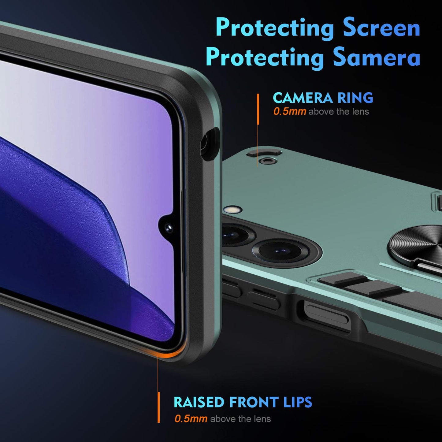 Samsung Galaxy S26 5G Shockproof Metal Ring Holder Phone Case with 360 degrees Rotating Kickstand, Ultra Slim Protective Cover, Raised Camera Guard, PC Silicone Armour Shell, Anti-Scratch Back & Edge Protection