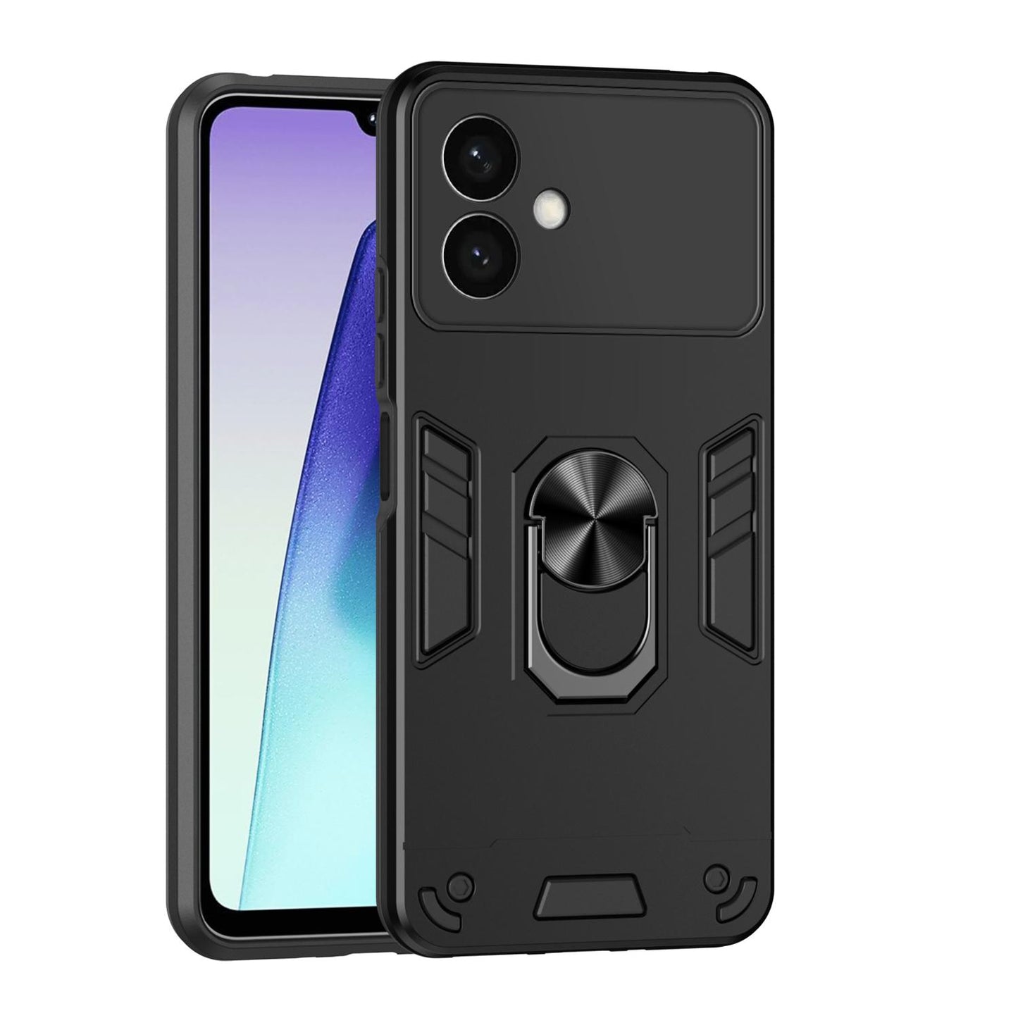 Samsung Galaxy S26+ 5G Shockproof Metal Ring Holder Phone Case with 360 degrees Rotating Kickstand, Ultra Slim Protective Cover, Raised Camera Guard, PC Silicone Armour Shell, Anti-Scratch Back & Edge Protection
