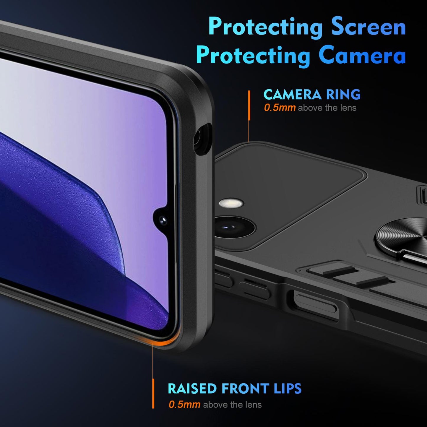 Samsung Galaxy S26+ 5G Shockproof Metal Ring Holder Phone Case with 360 degrees Rotating Kickstand, Ultra Slim Protective Cover, Raised Camera Guard, PC Silicone Armour Shell, Anti-Scratch Back & Edge Protection