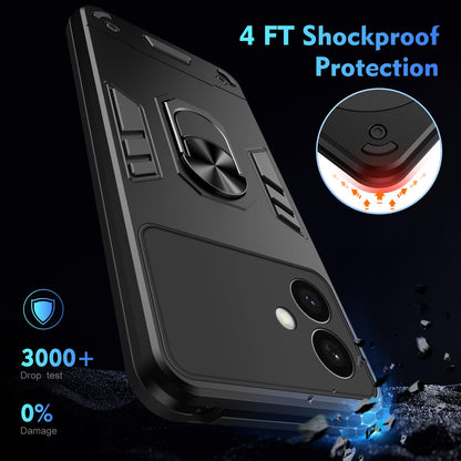 Samsung Galaxy S26+ 5G Shockproof Metal Ring Holder Phone Case with 360 degrees Rotating Kickstand, Ultra Slim Protective Cover, Raised Camera Guard, PC Silicone Armour Shell, Anti-Scratch Back & Edge Protection