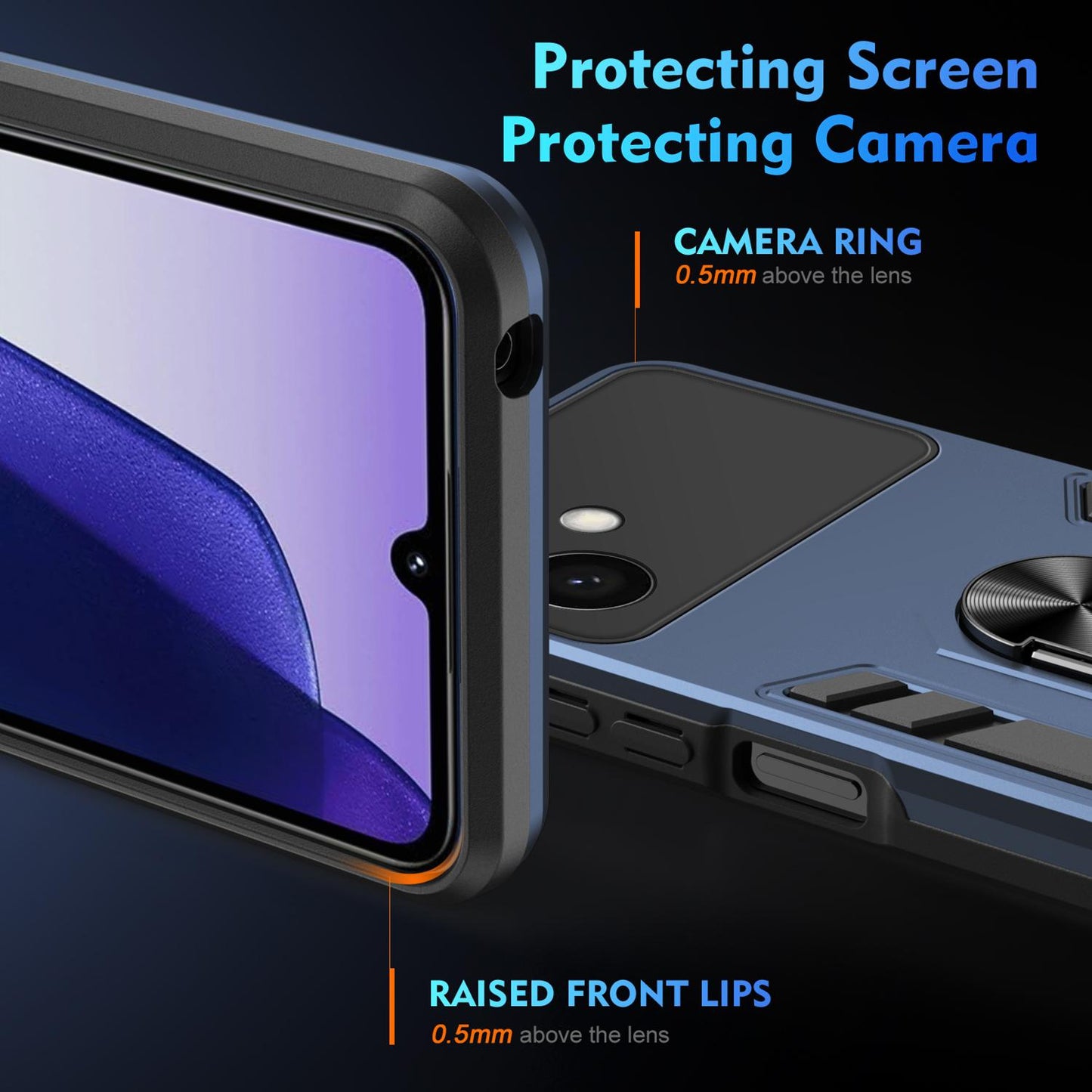 Samsung Galaxy S26+ 5G Shockproof Metal Ring Holder Phone Case with 360 degrees Rotating Kickstand, Ultra Slim Protective Cover, Raised Camera Guard, PC Silicone Armour Shell, Anti-Scratch Back & Edge Protection