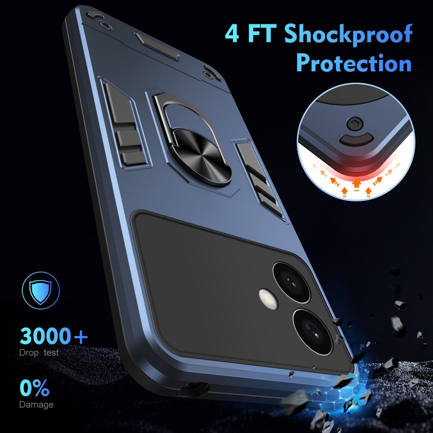 Samsung Galaxy S26+ 5G Shockproof Metal Ring Holder Phone Case with 360 degrees Rotating Kickstand, Ultra Slim Protective Cover, Raised Camera Guard, PC Silicone Armour Shell, Anti-Scratch Back & Edge Protection