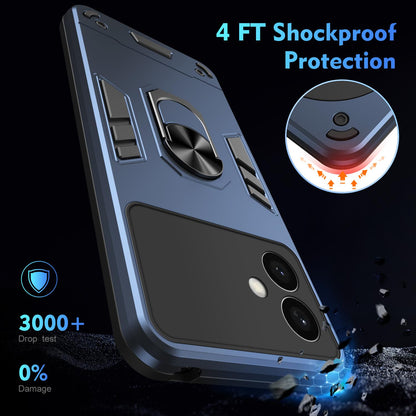 Samsung Galaxy S26+ 5G Shockproof Metal Ring Holder Phone Case with 360 degrees Rotating Kickstand, Ultra Slim Protective Cover, Raised Camera Guard, PC Silicone Armour Shell, Anti-Scratch Back & Edge Protection