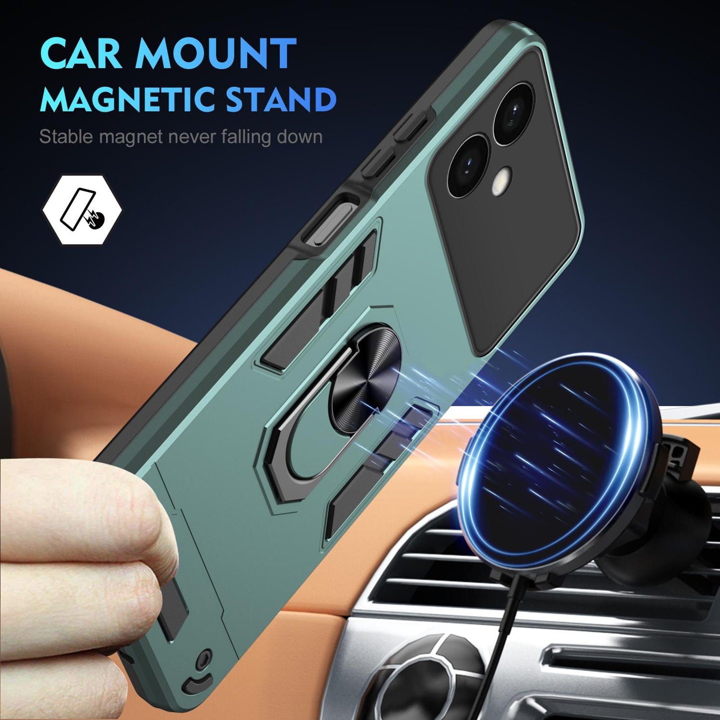 Samsung Galaxy S26+ 5G Shockproof Metal Ring Holder Phone Case with 360 degrees Rotating Kickstand, Ultra Slim Protective Cover, Raised Camera Guard, PC Silicone Armour Shell, Anti-Scratch Back & Edge Protection