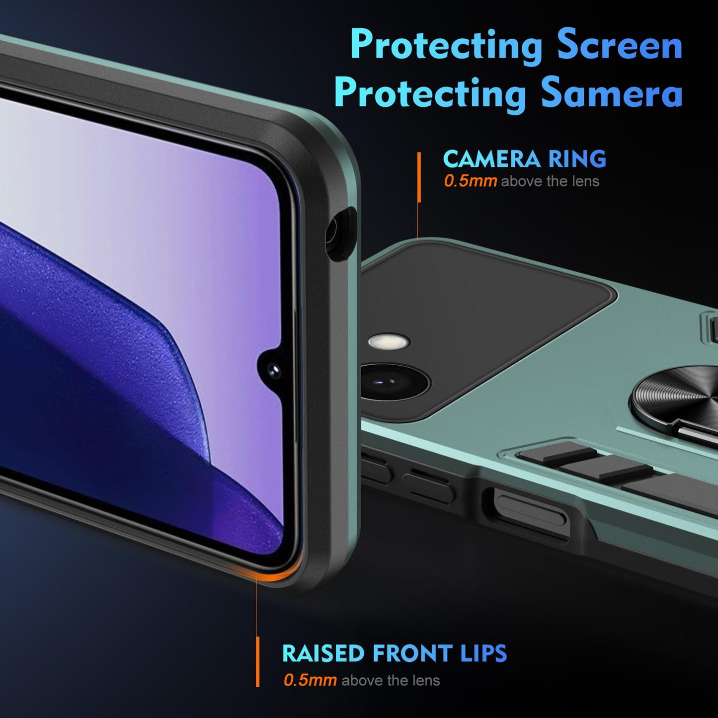 Samsung Galaxy S26+ 5G Shockproof Metal Ring Holder Phone Case with 360 degrees Rotating Kickstand, Ultra Slim Protective Cover, Raised Camera Guard, PC Silicone Armour Shell, Anti-Scratch Back & Edge Protection