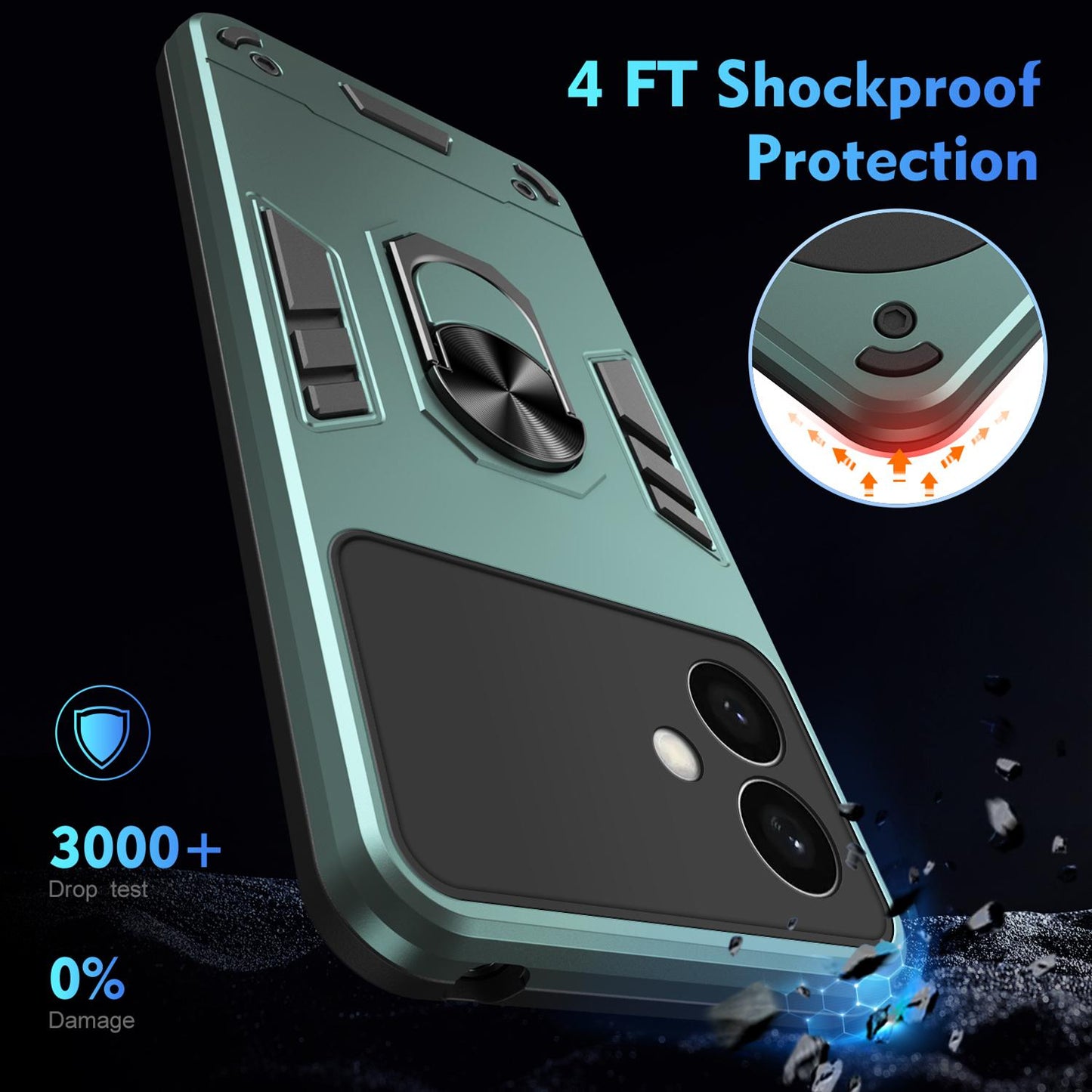 Samsung Galaxy S26+ 5G Shockproof Metal Ring Holder Phone Case with 360 degrees Rotating Kickstand, Ultra Slim Protective Cover, Raised Camera Guard, PC Silicone Armour Shell, Anti-Scratch Back & Edge Protection