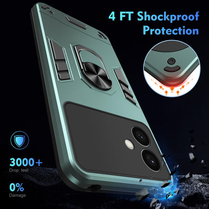 Samsung Galaxy S26+ 5G Shockproof Metal Ring Holder Phone Case with 360 degrees Rotating Kickstand, Ultra Slim Protective Cover, Raised Camera Guard, PC Silicone Armour Shell, Anti-Scratch Back & Edge Protection