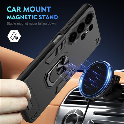 Samsung Galaxy S26 Ultra 5G Shockproof Metal Ring Holder Phone Case with 360 degrees Rotating Kickstand, Ultra Slim Protective Cover, Raised Camera Guard, PC Silicone Armour Shell, Anti-Scratch Back & Edge Protection