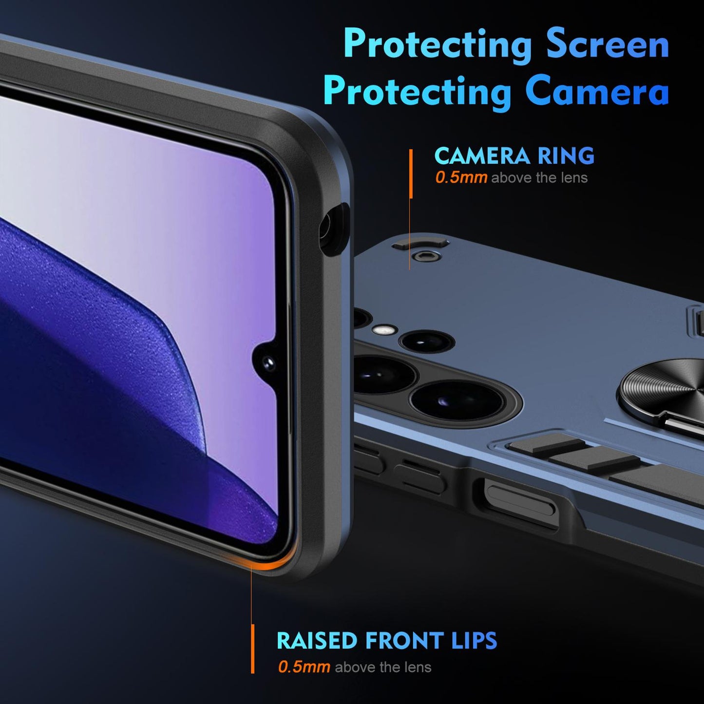 Samsung Galaxy S26 Ultra 5G Shockproof Metal Ring Holder Phone Case with 360 degrees Rotating Kickstand, Ultra Slim Protective Cover, Raised Camera Guard, PC Silicone Armour Shell, Anti-Scratch Back & Edge Protection