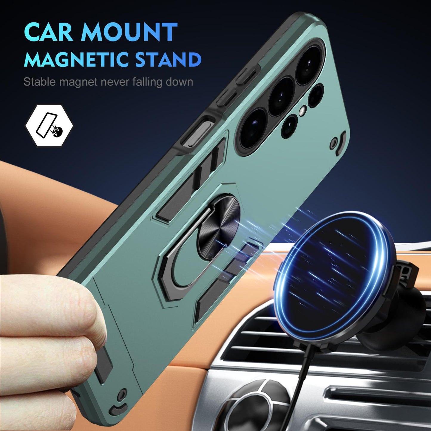 Samsung Galaxy S26 Ultra 5G Shockproof Metal Ring Holder Phone Case with 360 degrees Rotating Kickstand, Ultra Slim Protective Cover, Raised Camera Guard, PC Silicone Armour Shell, Anti-Scratch Back & Edge Protection