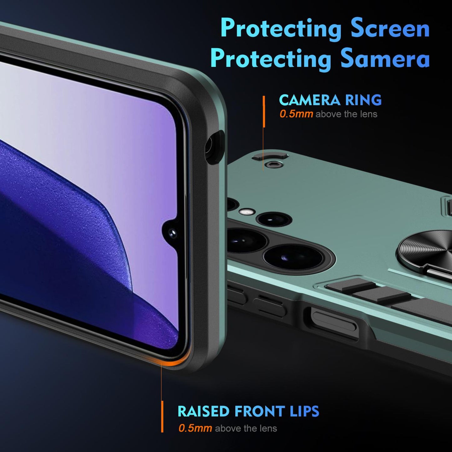 Samsung Galaxy S26 Ultra 5G Shockproof Metal Ring Holder Phone Case with 360 degrees Rotating Kickstand, Ultra Slim Protective Cover, Raised Camera Guard, PC Silicone Armour Shell, Anti-Scratch Back & Edge Protection