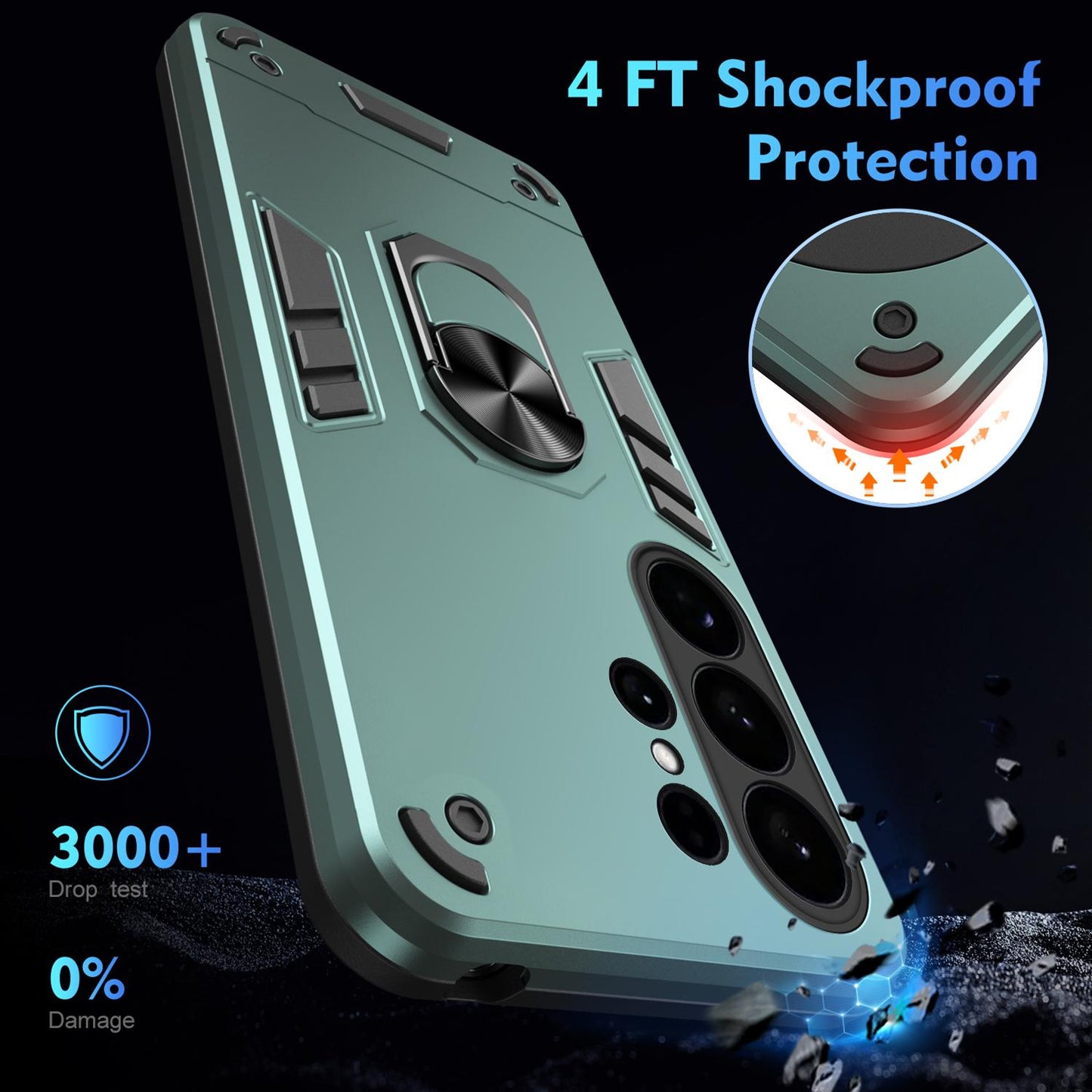 Samsung Galaxy S26 Ultra 5G Shockproof Metal Ring Holder Phone Case with 360 degrees Rotating Kickstand, Ultra Slim Protective Cover, Raised Camera Guard, PC Silicone Armour Shell, Anti-Scratch Back & Edge Protection