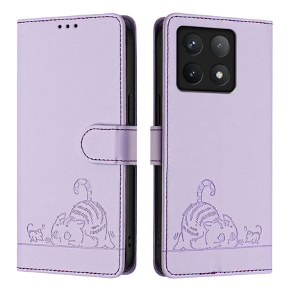 Xiaomi 14T Cat & Rat Embossed RFID Leather Case, Lanyard, Wallet, Card Slots, Kickstand, Anti-Fall, Scratch-Resistant