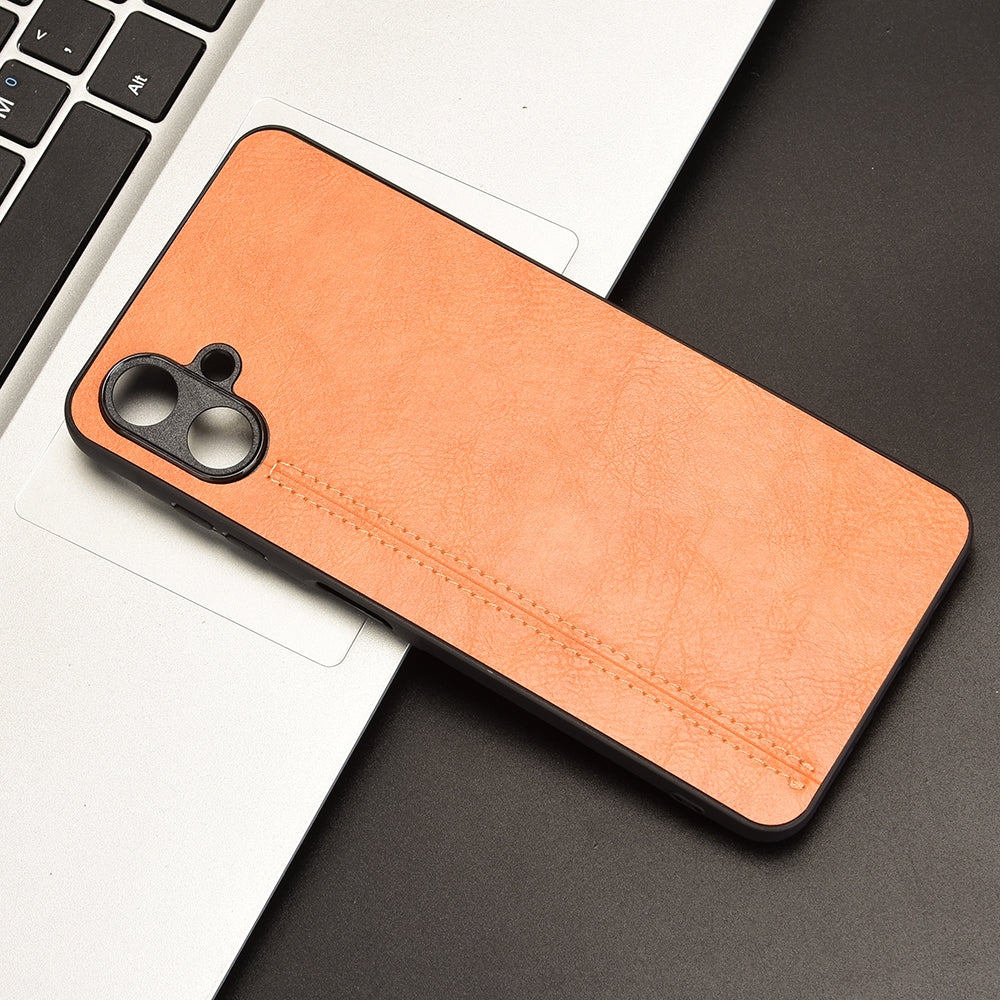 Samsung Galaxy A06 4G Cow Pattern Sewing Back Cover Phone Case - Premium PU Leather Texture PC + TPU Shockproof Protective Case, Scratch Resistant Slim Lightweight Anti-Fingerprint Full Coverage Mobile Cover