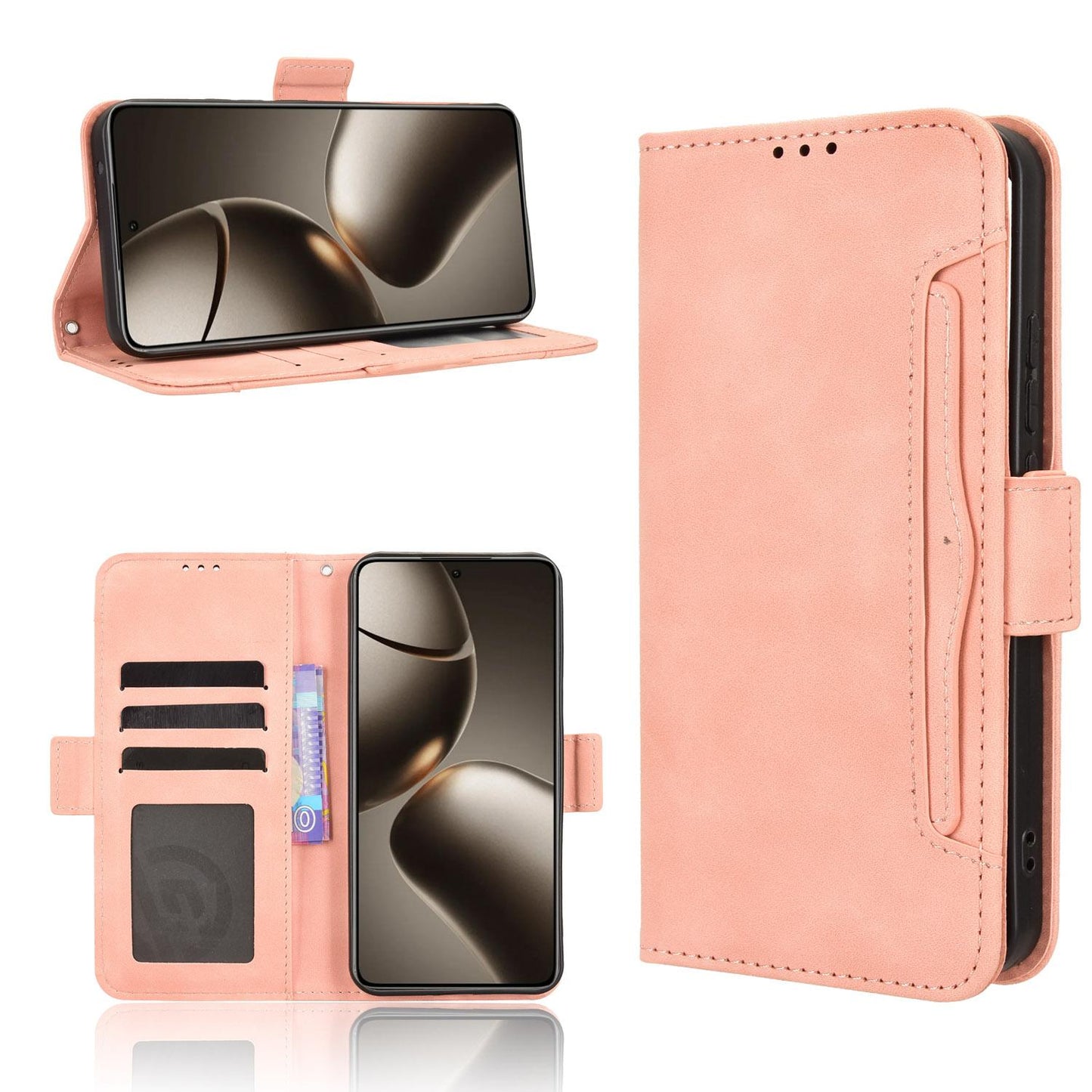 Xiaomi 15T 5G Skin Feel PU Leather Wallet Phone Case with Card Slots, Cash Pocket, Magnetic Closure, Built-In Stand, Full Protection TPU Cover
