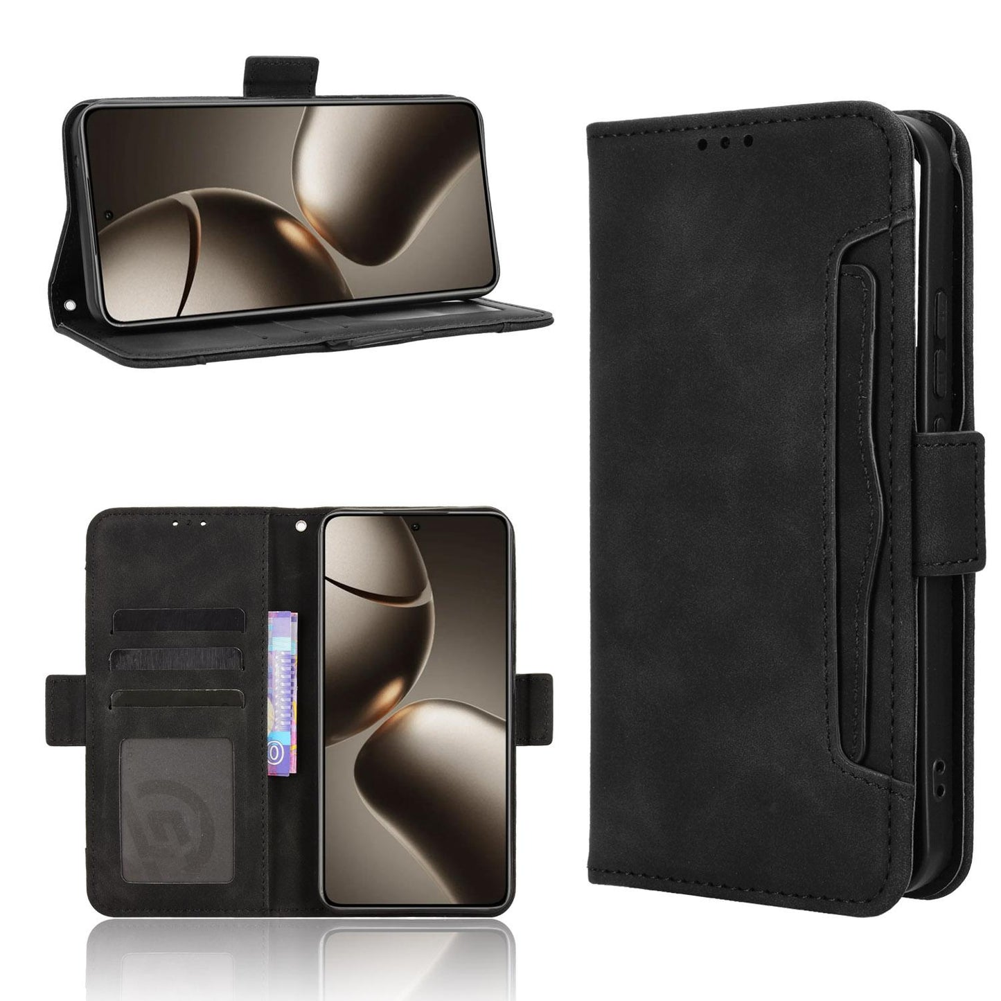 Xiaomi 15T 5G Skin Feel PU Leather Wallet Phone Case with Card Slots, Cash Pocket, Magnetic Closure, Built-In Stand, Full Protection TPU Cover