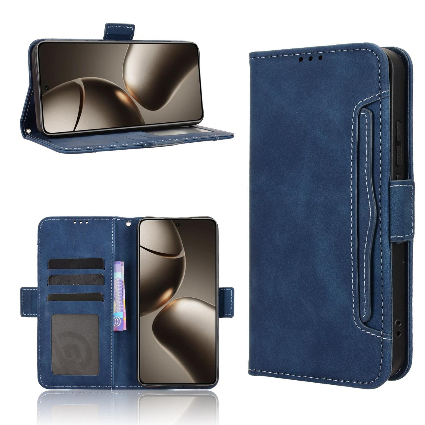 Xiaomi 15T 5G Skin Feel PU Leather Wallet Phone Case with Card Slots, Cash Pocket, Magnetic Closure, Built-In Stand, Full Protection TPU Cover