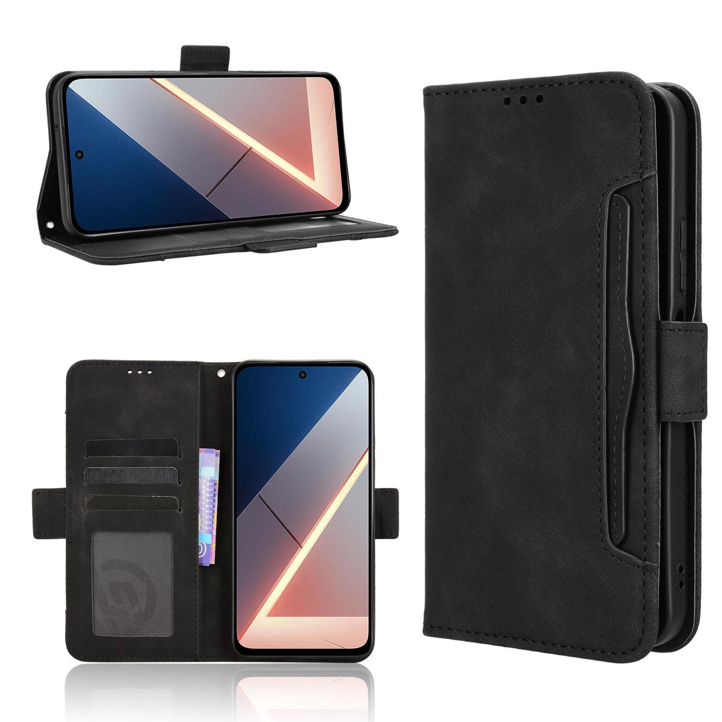 Xiaomi Poco M7 4G 169mm Skin Feel PU Leather Wallet Phone Case with Card Slots, Cash Pocket, Magnetic Closure, Built-In Stand, Full Protection TPU Cover