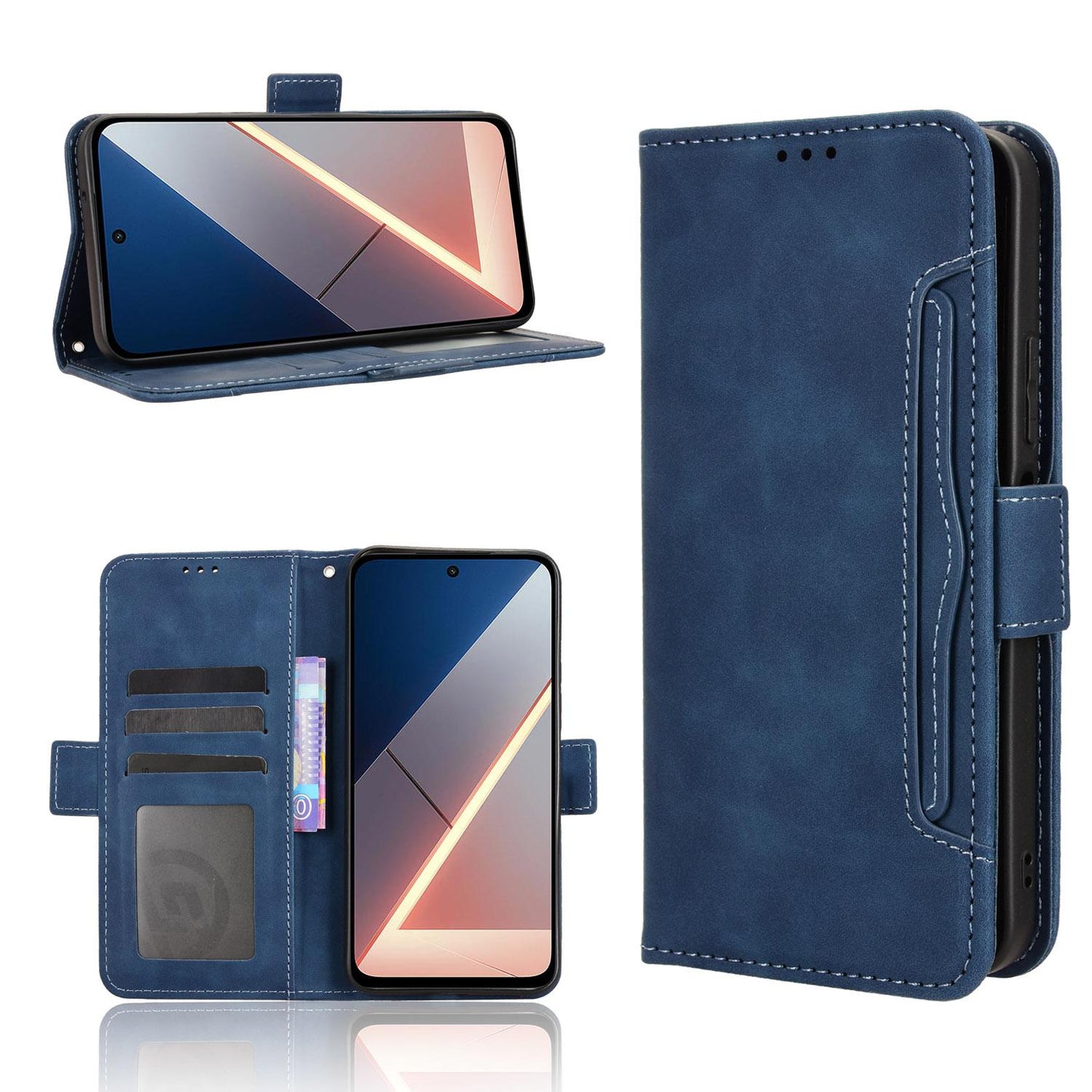 Xiaomi Poco M7 4G 169mm Skin Feel PU Leather Wallet Phone Case with Card Slots, Cash Pocket, Magnetic Closure, Built-In Stand, Full Protection TPU Cover