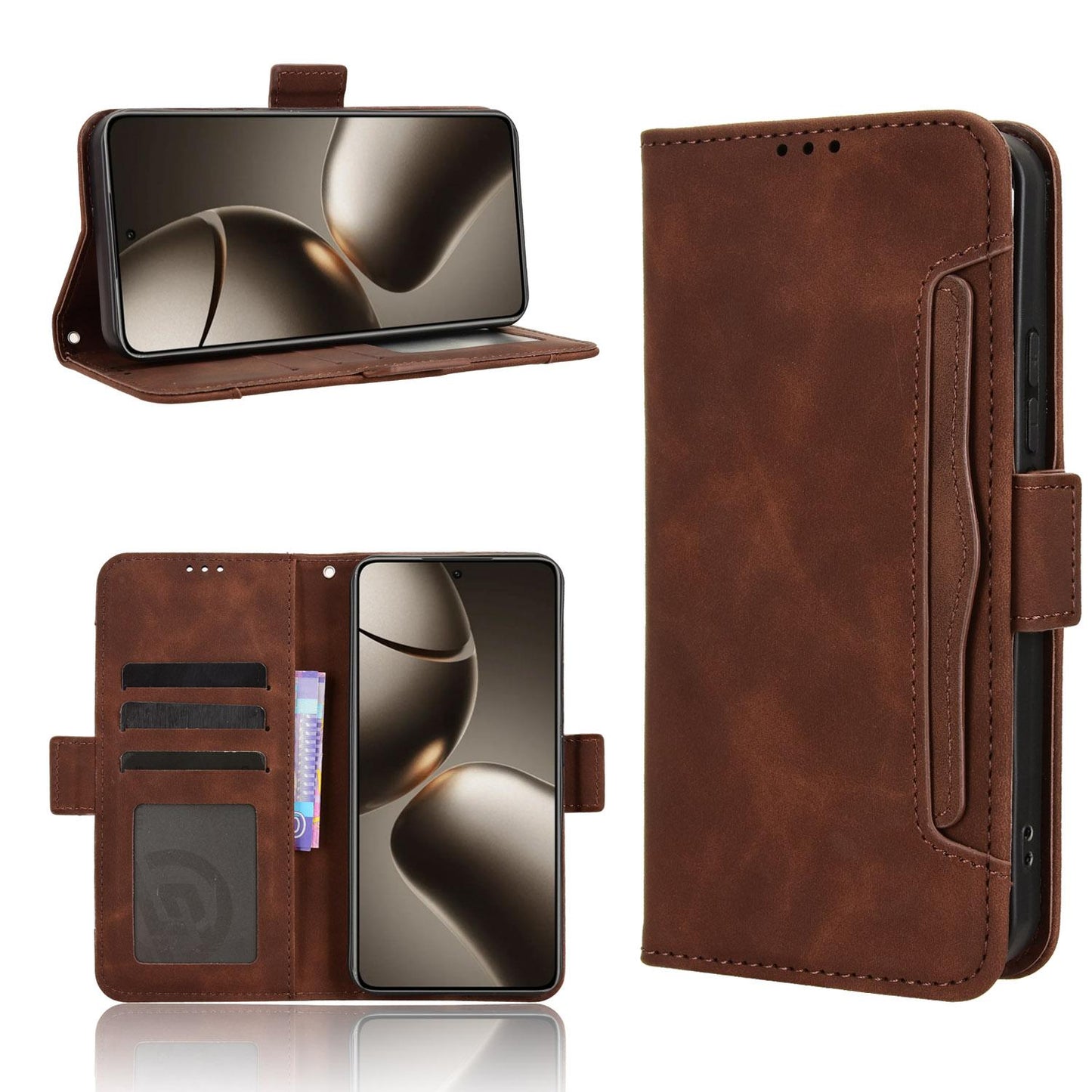 Xiaomi 15T Pro 5G Skin Feel PU Leather Wallet Phone Case with Card Slots, Cash Pocket, Magnetic Closure, Built-In Stand, Full Protection TPU Cover