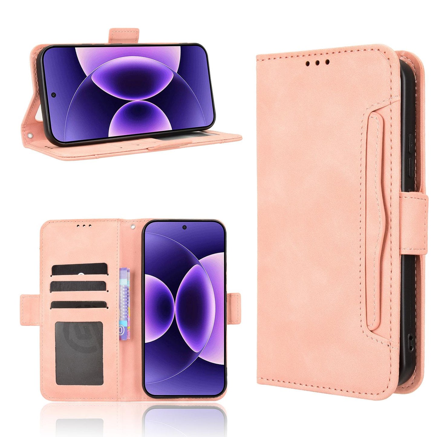 Xiaomi 17 Pro Max Skin Feel PU Leather Wallet Phone Case with Card Slots, Cash Pocket, Magnetic Closure, Built-In Stand, Full Protection TPU Cover