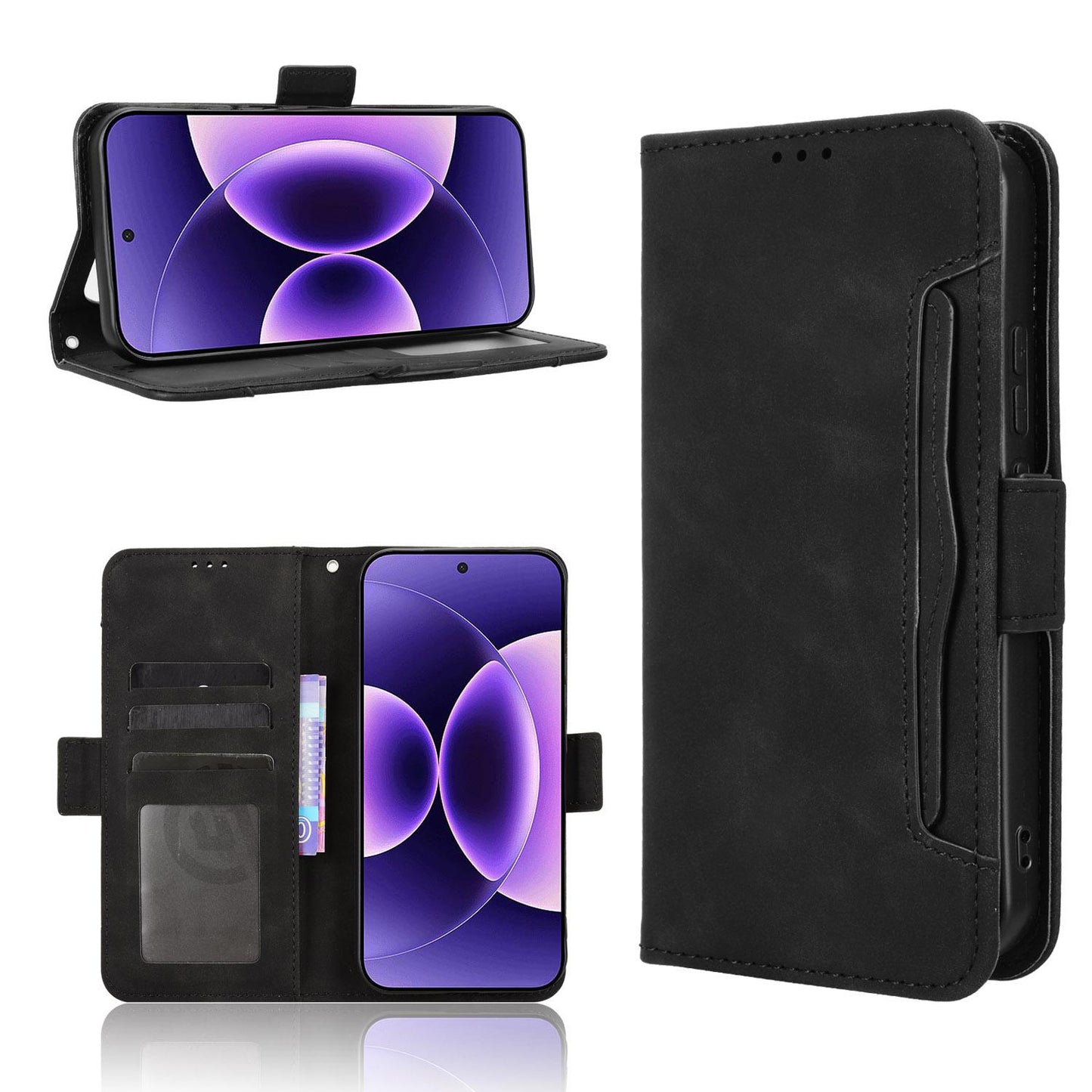 Xiaomi 17 Pro Max Skin Feel PU Leather Wallet Phone Case with Card Slots, Cash Pocket, Magnetic Closure, Built-In Stand, Full Protection TPU Cover