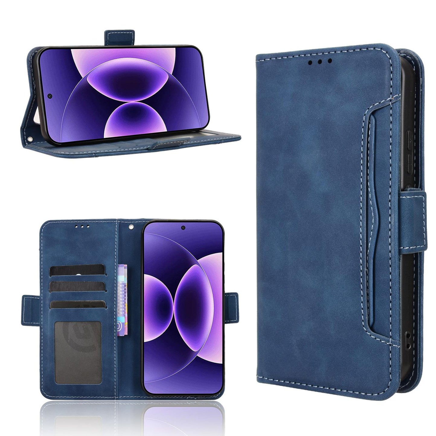 Xiaomi 17 Pro Skin Feel PU Leather Wallet Phone Case with Card Slots, Cash Pocket, Magnetic Closure, Built-In Stand, Full Protection TPU Cover