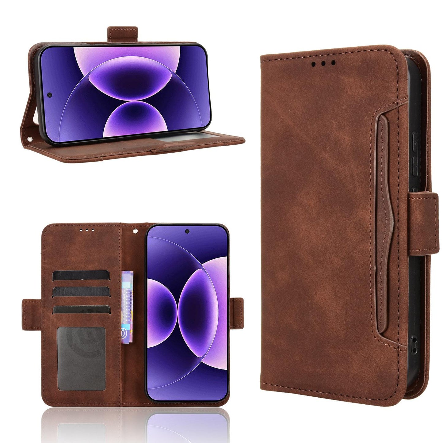 Xiaomi 17 Pro Skin Feel PU Leather Wallet Phone Case with Card Slots, Cash Pocket, Magnetic Closure, Built-In Stand, Full Protection TPU Cover