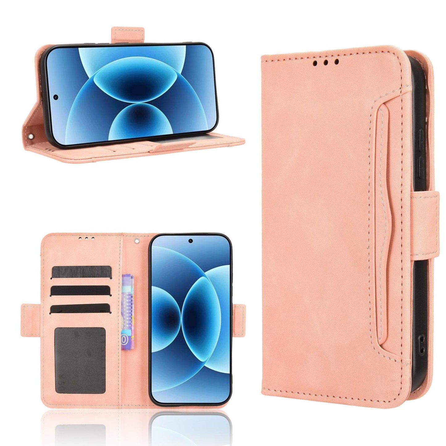 Xiaomi 17 Skin Feel PU Leather Wallet Phone Case with Card Slots, Cash Pocket, Magnetic Closure, Built-In Stand, Full Protection TPU Cover