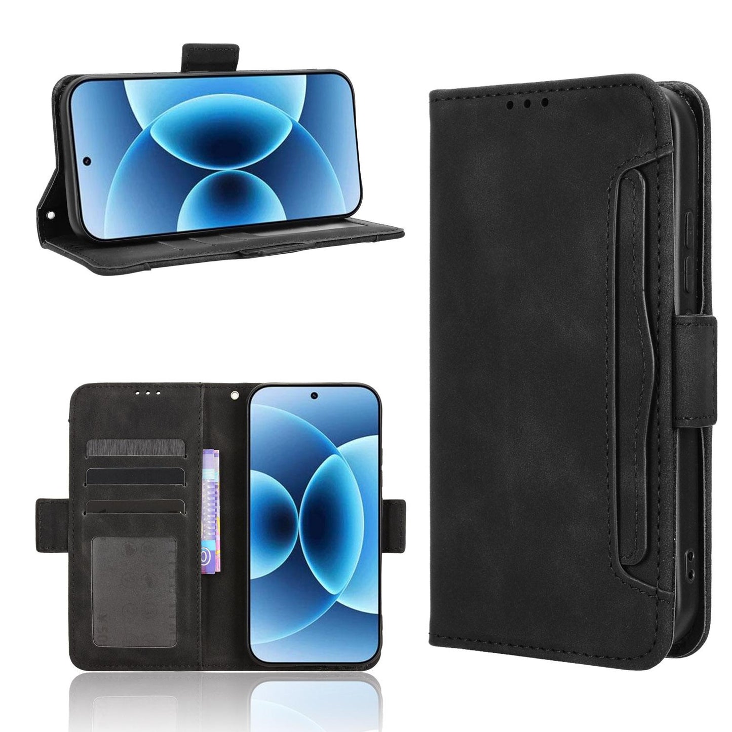 Xiaomi 17 Skin Feel PU Leather Wallet Phone Case with Card Slots, Cash Pocket, Magnetic Closure, Built-In Stand, Full Protection TPU Cover