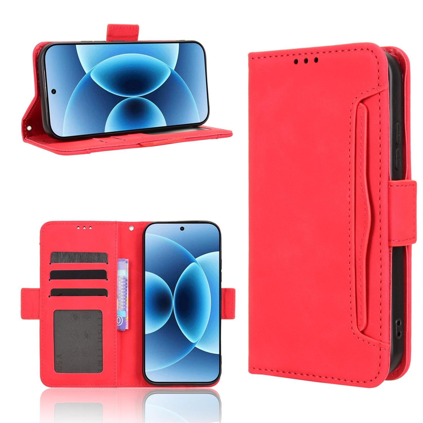 Xiaomi 17 Skin Feel PU Leather Wallet Phone Case with Card Slots, Cash Pocket, Magnetic Closure, Built-In Stand, Full Protection TPU Cover