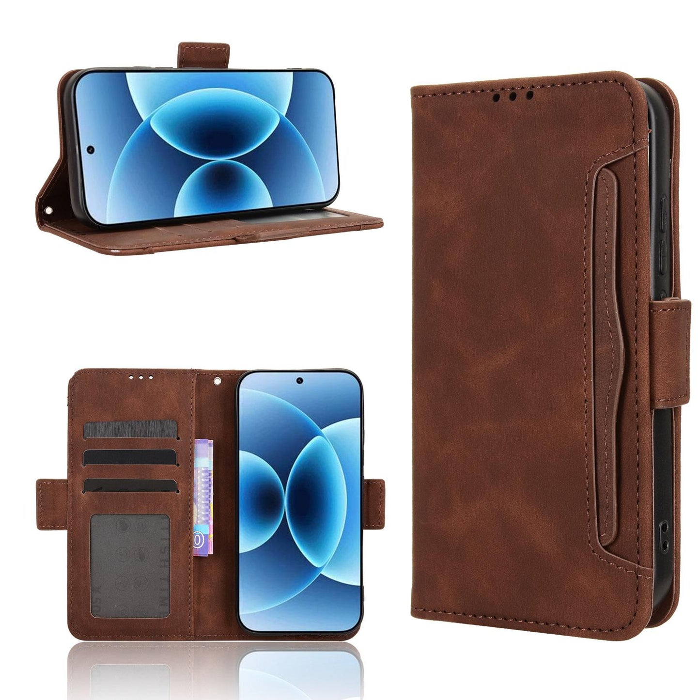 Xiaomi 17 Skin Feel PU Leather Wallet Phone Case with Card Slots, Cash Pocket, Magnetic Closure, Built-In Stand, Full Protection TPU Cover
