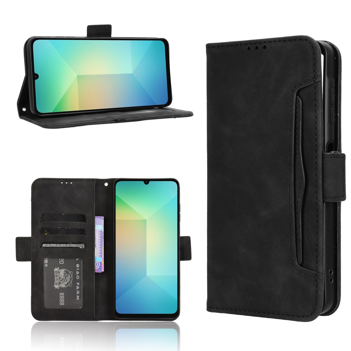 Samsung Galaxy A06 Skin Feel PU Leather Wallet Phone Case with Card Slots, Cash Pocket, Magnetic Closure, Built-In Stand, Full Protection TPU Cover