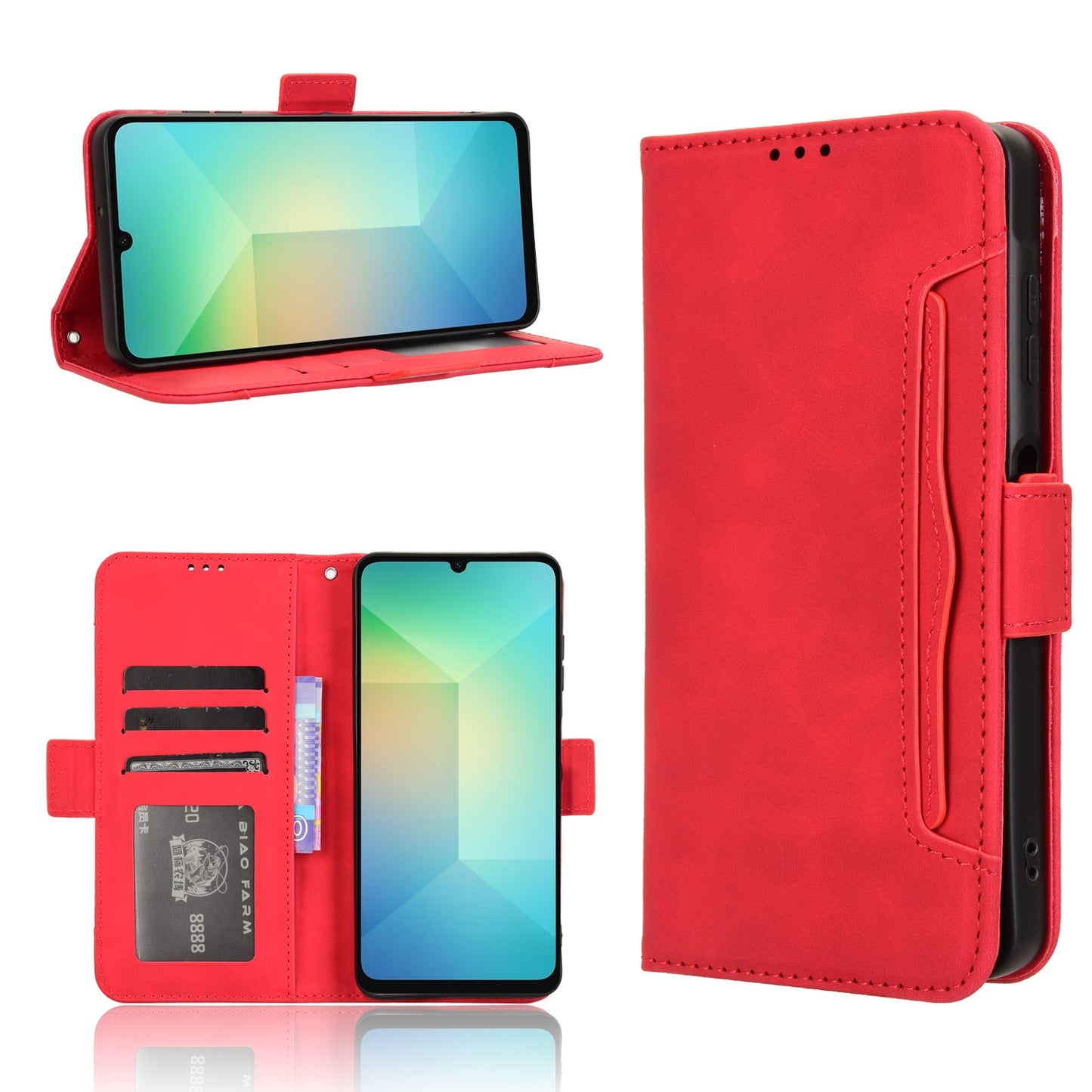 Samsung Galaxy A06 Skin Feel PU Leather Wallet Phone Case with Card Slots, Cash Pocket, Magnetic Closure, Built-In Stand, Full Protection TPU Cover