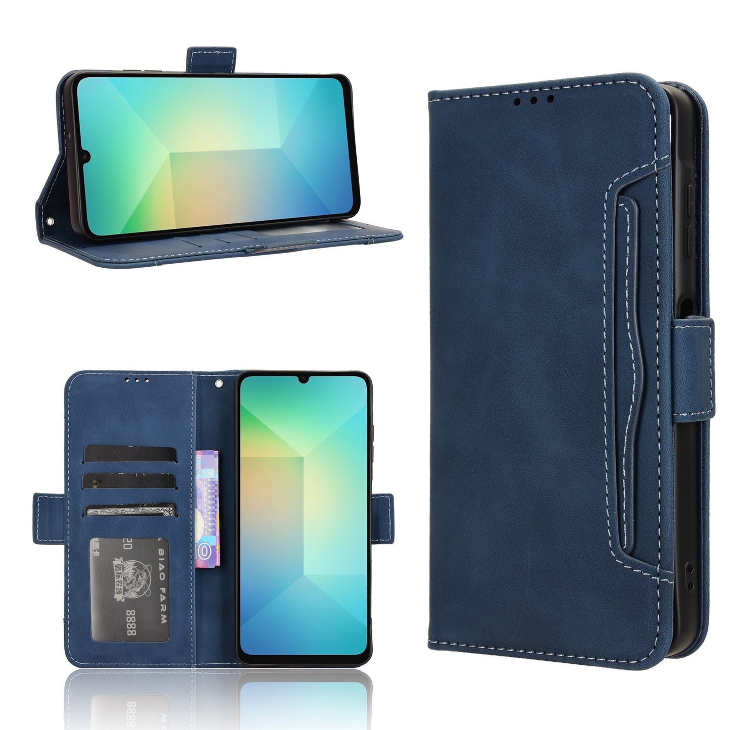 Samsung Galaxy A06 Skin Feel PU Leather Wallet Phone Case with Card Slots, Cash Pocket, Magnetic Closure, Built-In Stand, Full Protection TPU Cover