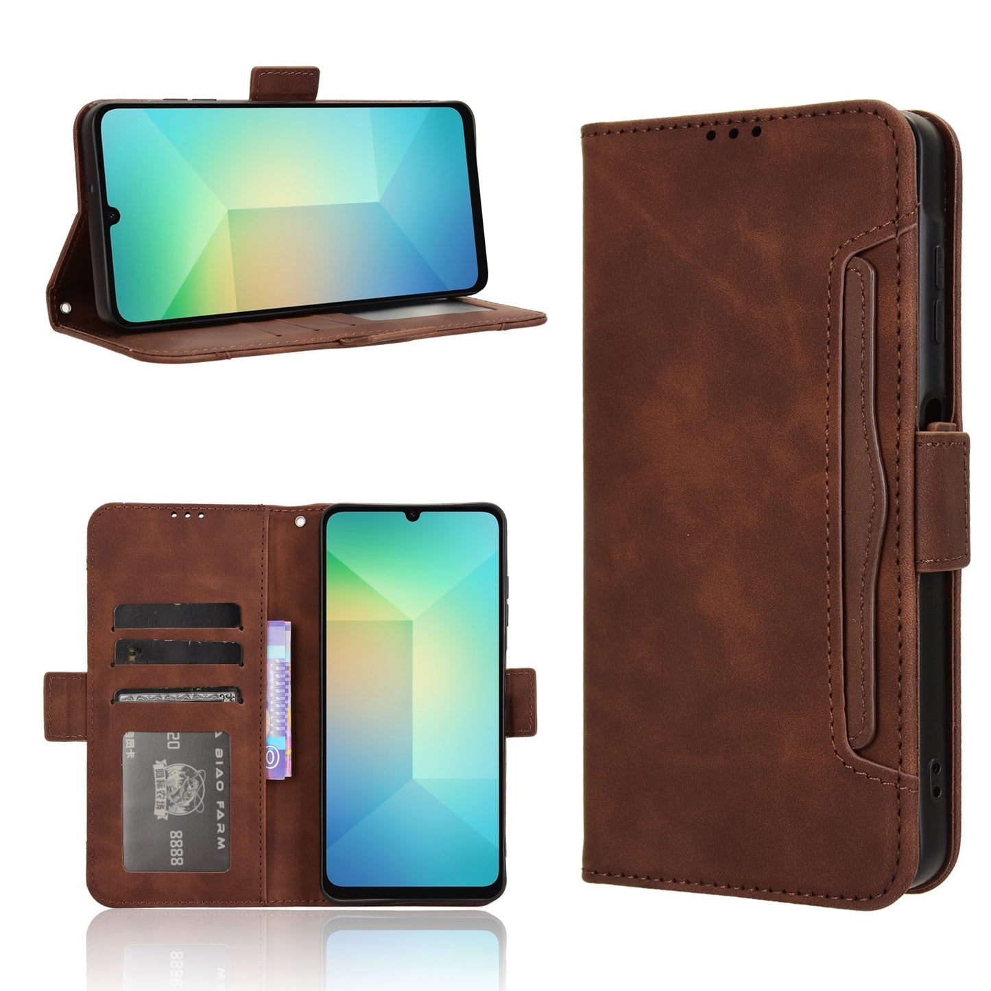 Samsung Galaxy A06 Skin Feel PU Leather Wallet Phone Case with Card Slots, Cash Pocket, Magnetic Closure, Built-In Stand, Full Protection TPU Cover
