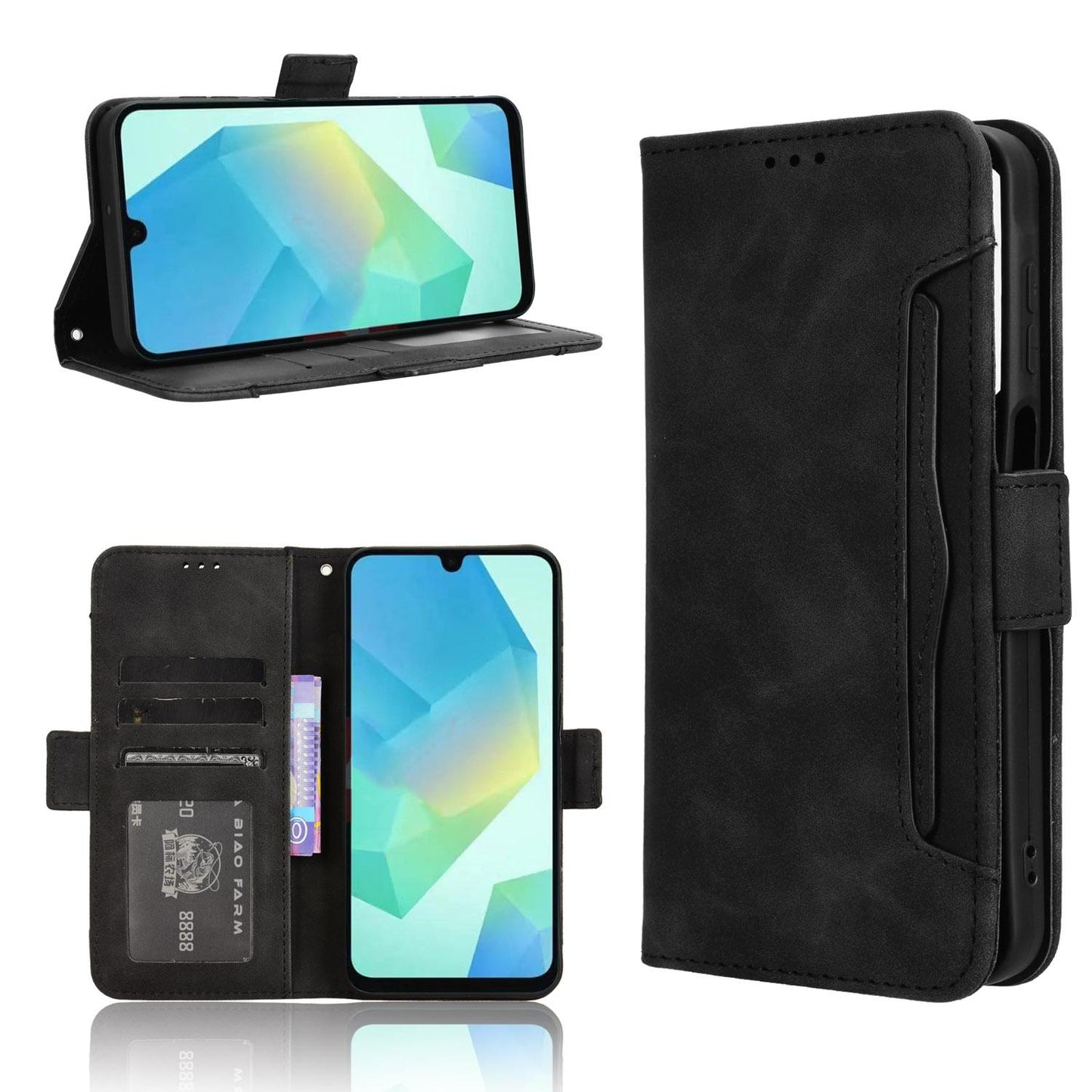 Samsung Galaxy A16 5G Skin Feel PU Leather Wallet Phone Case with Card Slots, Cash Pocket, Magnetic Closure, Built-In Stand, Full Protection TPU Cover