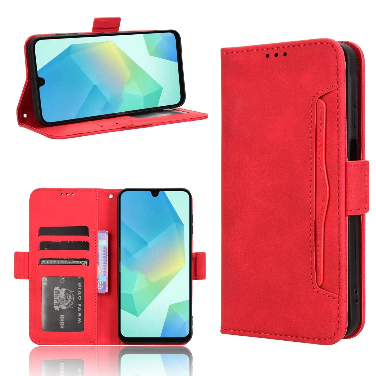 Samsung Galaxy A16 5G Skin Feel PU Leather Wallet Phone Case with Card Slots, Cash Pocket, Magnetic Closure, Built-In Stand, Full Protection TPU Cover