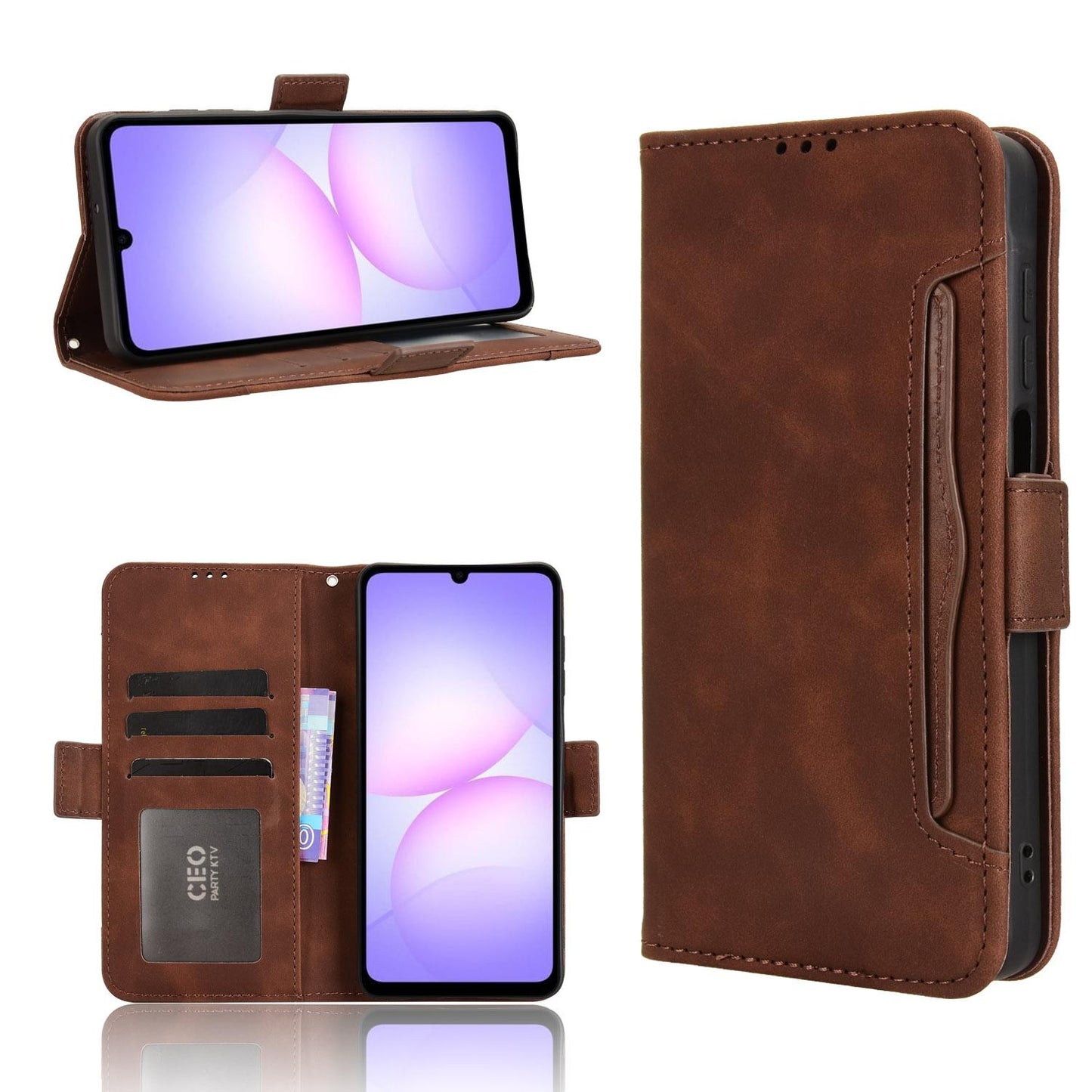 Samsung Galaxy A07 4G Skin Feel PU Leather Wallet Phone Case with Card Slots, Cash Pocket, Magnetic Closure, Built-In Stand, Full Protection TPU Cover