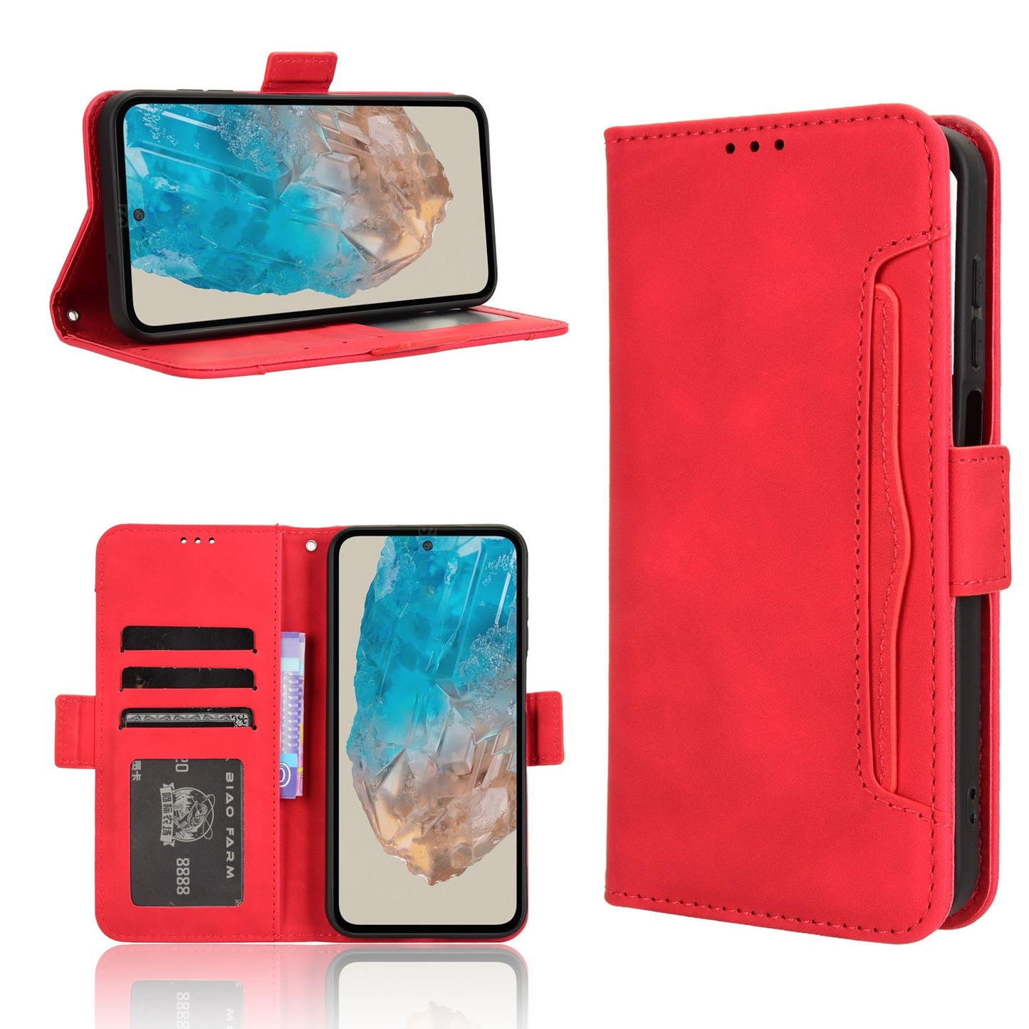 Samsung Galaxy M35 5G Skin Feel PU Leather Wallet Phone Case with Card Slots, Cash Pocket, Magnetic Closure, Built-In Stand, Full Protection TPU Cover